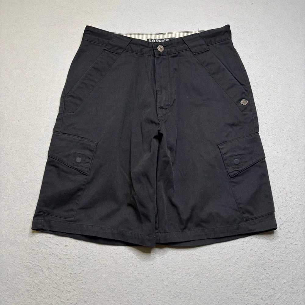 Lost Enterprises Cargo Shorts Mens 32 Black Y2K Skate The System Is Down Graphic
